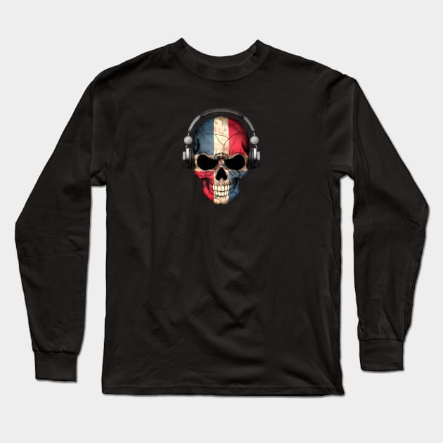 Dark Skull Deejay with Dominican Flag Long Sleeve T-Shirt by jeffbartels